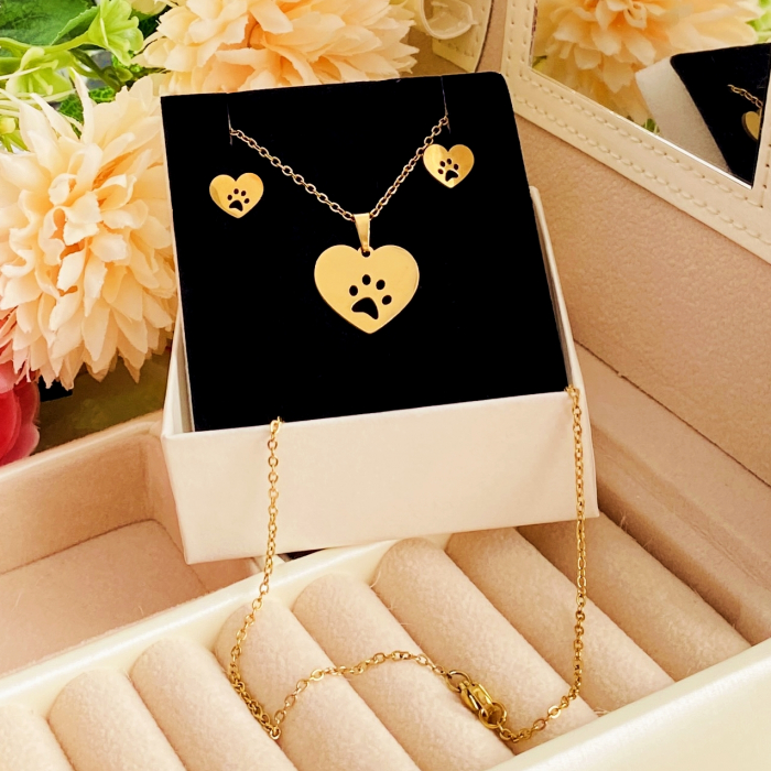 Set Colier & Cercei Paw Love - Otel Inoxidabil, Bijuterii Inox, Cadouri Femei [2]