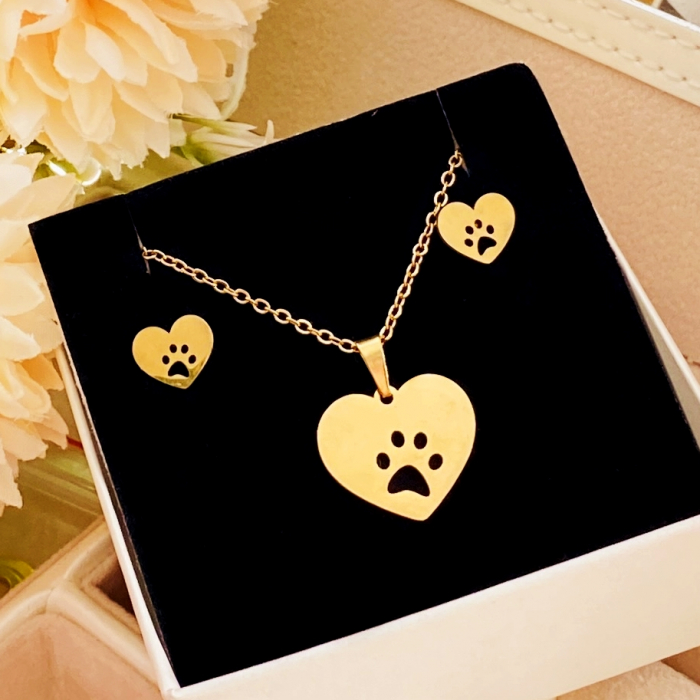 Set Colier & Cercei Paw Love - Otel Inoxidabil, Bijuterii Inox, Cadouri Femei [5]