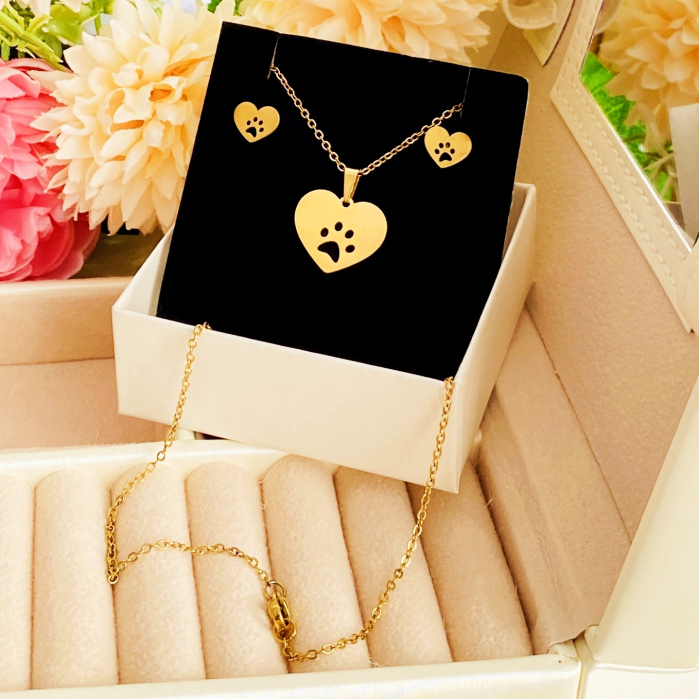 Set Colier & Cercei Paw Love - Otel Inoxidabil, Bijuterii Inox, Cadouri Femei [4]