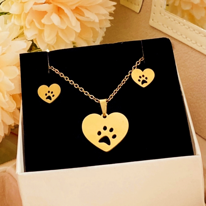 Set Colier & Cercei Paw Love - Otel Inoxidabil, Bijuterii Inox, Cadouri Femei [3]