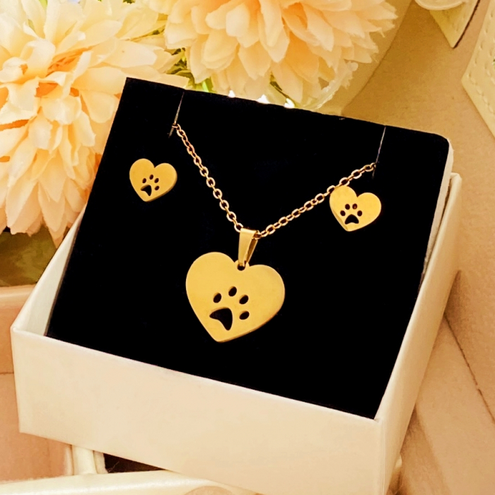Set Colier & Cercei Paw Love - Otel Inoxidabil, Bijuterii Inox, Cadouri Femei [6]