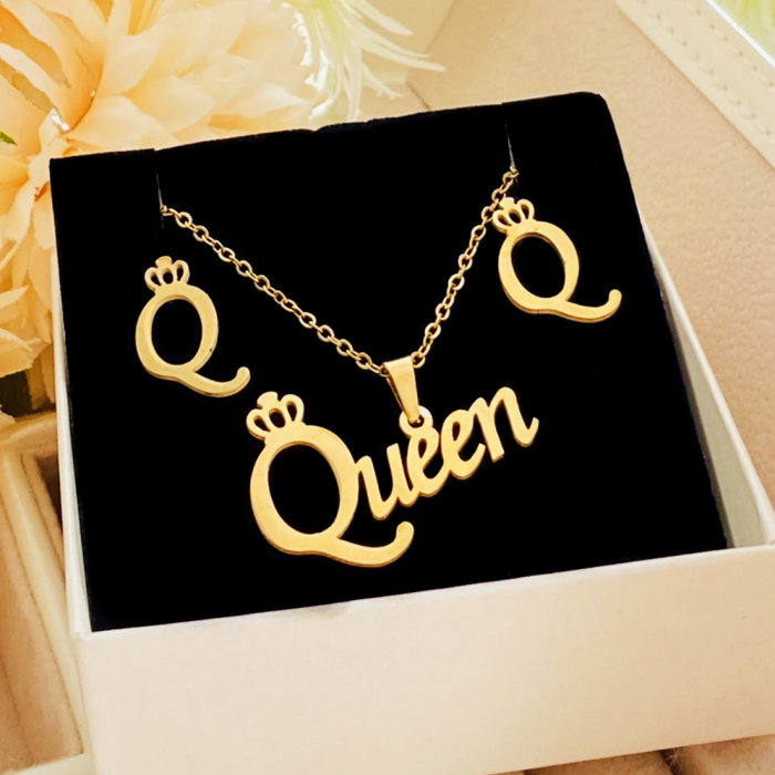 Set Colier & Cercei Queen - Otel Inoxidabil, Bijuterii Inox, Cadouri Femei [3]