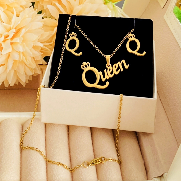 Set Colier & Cercei Queen - Otel Inoxidabil, Bijuterii Inox, Cadouri Femei [2]