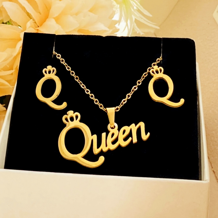 Set Colier & Cercei Queen - Otel Inoxidabil, Bijuterii Inox, Cadouri Femei [5]