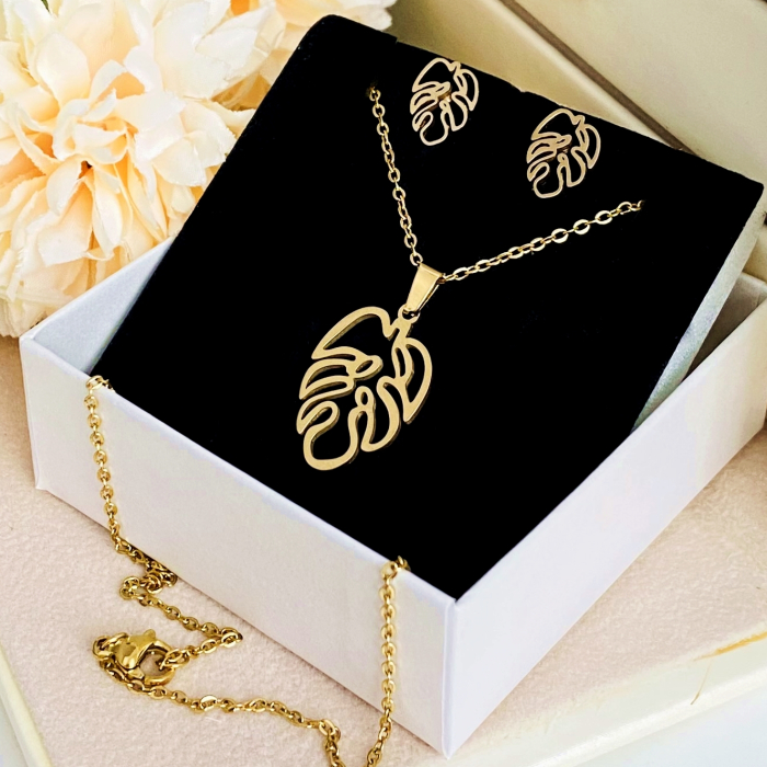 Set Colier & Cercei Monstera - Otel Inoxidabil, Bijuterii Inox, Cadouri Femei [4]