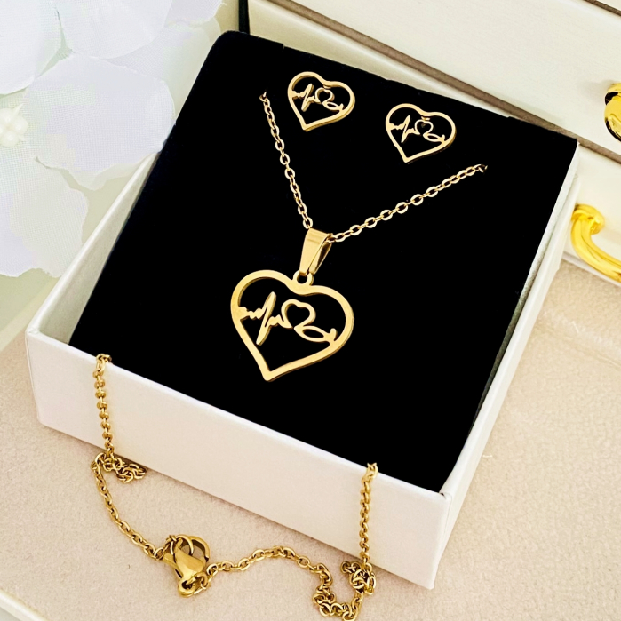 Set Colier & Cercei Inima Aurie - Otel Inoxidabil, Bijuterii Inox, Cadouri Femei [3]
