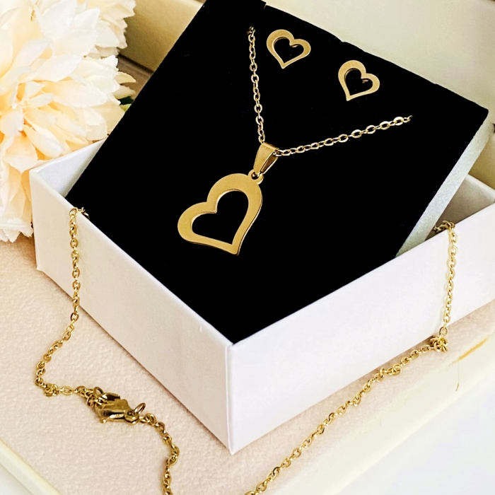 Set Colier & Cercei Inima - Otel Inoxidabil, Bijuterii Inox, Cadouri Femei [4]