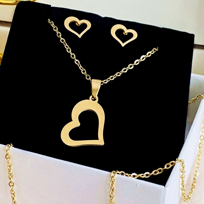 Set Colier & Cercei Inima - Otel Inoxidabil, Bijuterii Inox, Cadouri Femei [2]