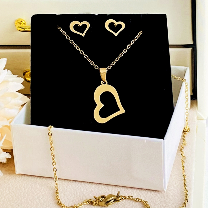 Set Colier & Cercei Inima - Otel Inoxidabil, Bijuterii Inox, Cadouri Femei [1]