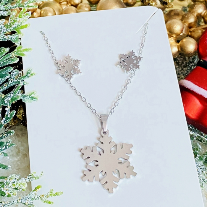 Set Colier & Cercei Fulg Zapada Argintiu - Otel Inoxidabil, Cercei Secret Santa, Cercei Dama [3]