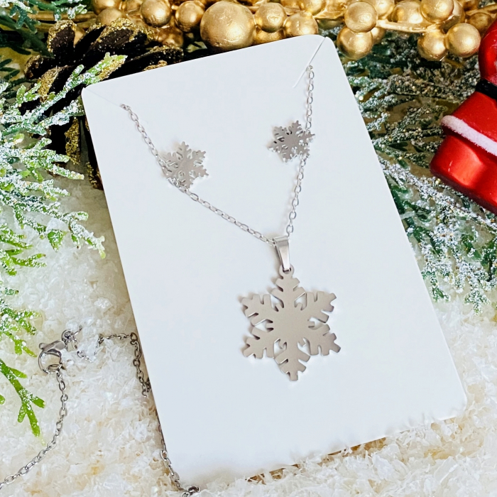 Set Colier & Cercei Fulg Zapada Argintiu - Otel Inoxidabil, Cercei Secret Santa, Cercei Dama [6]