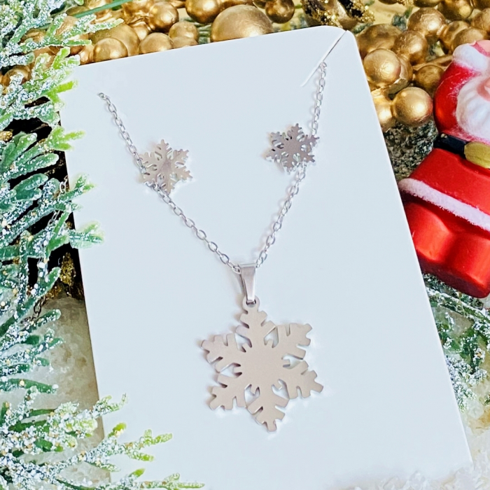 Set Colier & Cercei Fulg Zapada Argintiu - Otel Inoxidabil, Cercei Secret Santa, Cercei Dama [5]