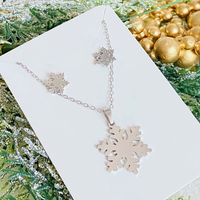 Set Colier & Cercei Fulg Zapada Argintiu - Otel Inoxidabil, Cercei Secret Santa, Cercei Dama [4]