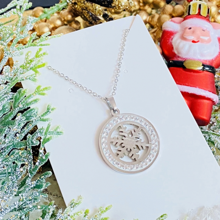 Colier Fulg Nea Argintiu - Otel Inoxidabil, Cercei Secret Santa, Cercei Dama [2]