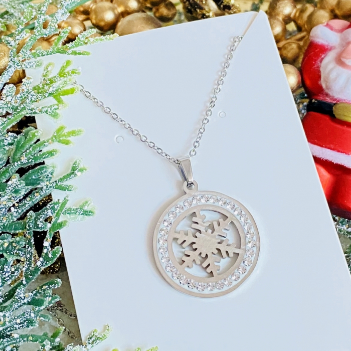 Colier Fulg Nea Argintiu - Otel Inoxidabil, Cercei Secret Santa, Cercei Dama [3]