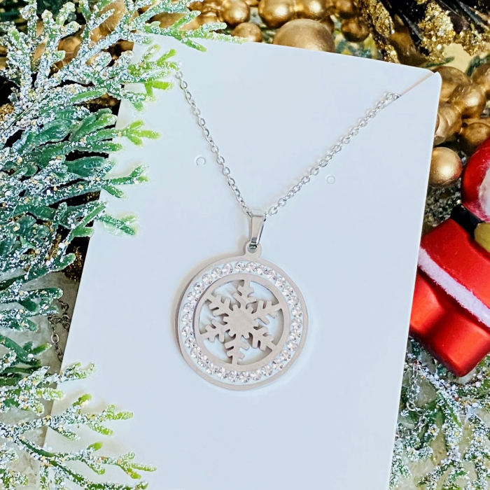Colier Fulg Nea Argintiu - Otel Inoxidabil, Cercei Secret Santa, Cercei Dama [4]