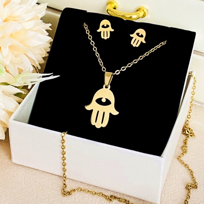 Set Colier & Cercei Hamsa - Otel Inoxidabil, Bijuterii Inox, Cadouri Femei [1]