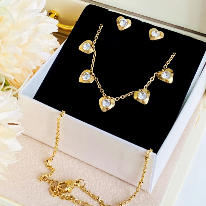 Set Colier & Cercei Inimioare Cristale - Otel Inoxidabil, Bijuterii Inox, Cadouri Femei [6]