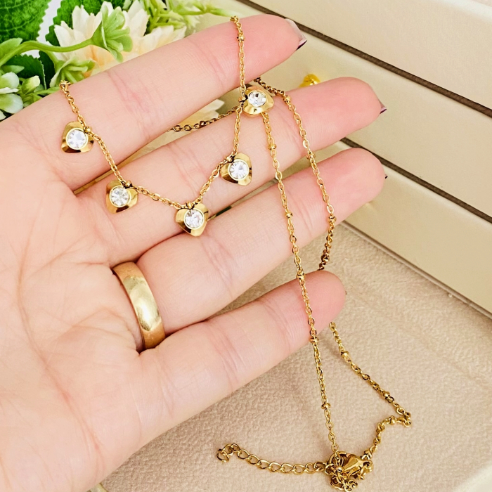 Set Colier & Cercei Inimioare Cristale - Otel Inoxidabil, Bijuterii Inox, Cadouri Femei [4]