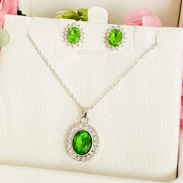 Set Colier Cercei Verde Smarald, Colier Argintiu, Coliere Dama [3]