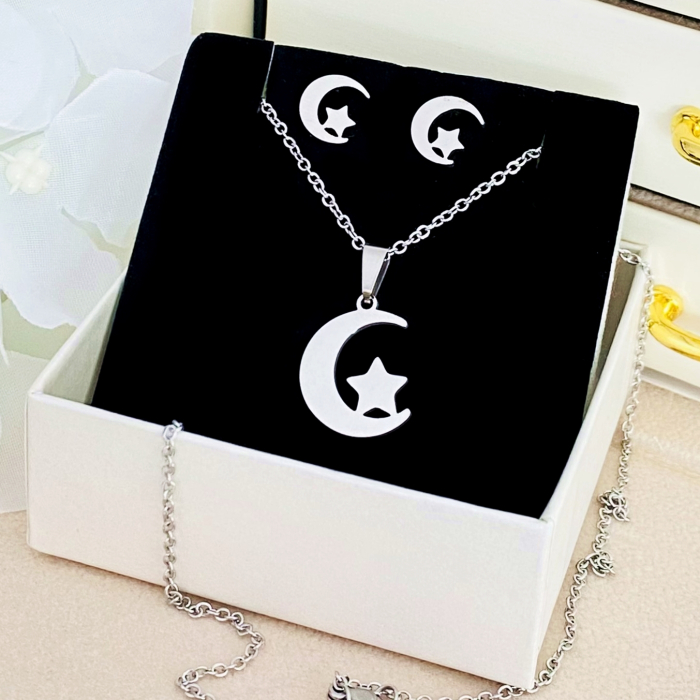 Set Colier & Cercei Luna Stea - Otel Inoxidabil, Bijuterii Inox, Cadouri Femei [3]