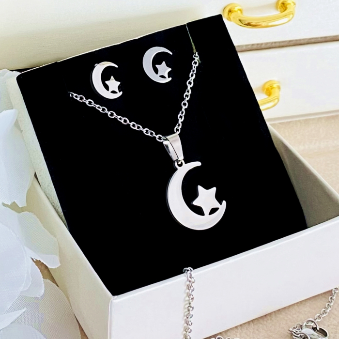 Set Colier & Cercei Luna Stea - Otel Inoxidabil, Bijuterii Inox, Cadouri Femei [2]