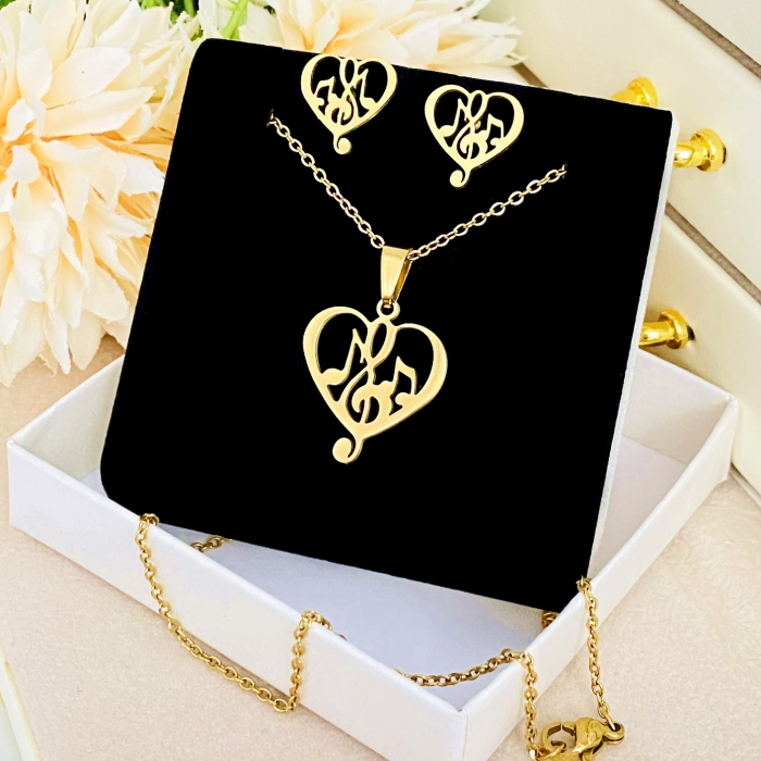 Set Colier & Cercei Inima Muzicala - Otel Inoxidabil, Bijuterii Inox, Cadouri Femei [4]