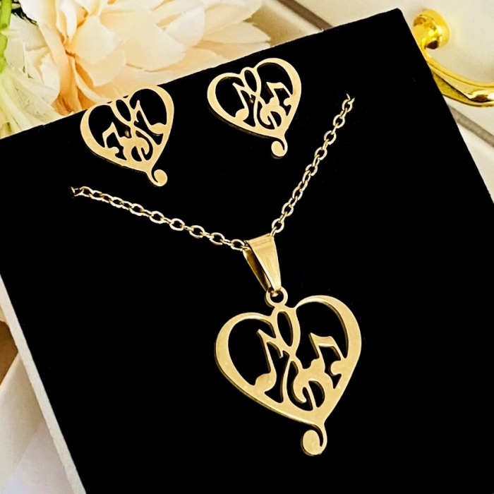 Set Colier & Cercei Inima Muzicala - Otel Inoxidabil, Bijuterii Inox, Cadouri Femei [1]