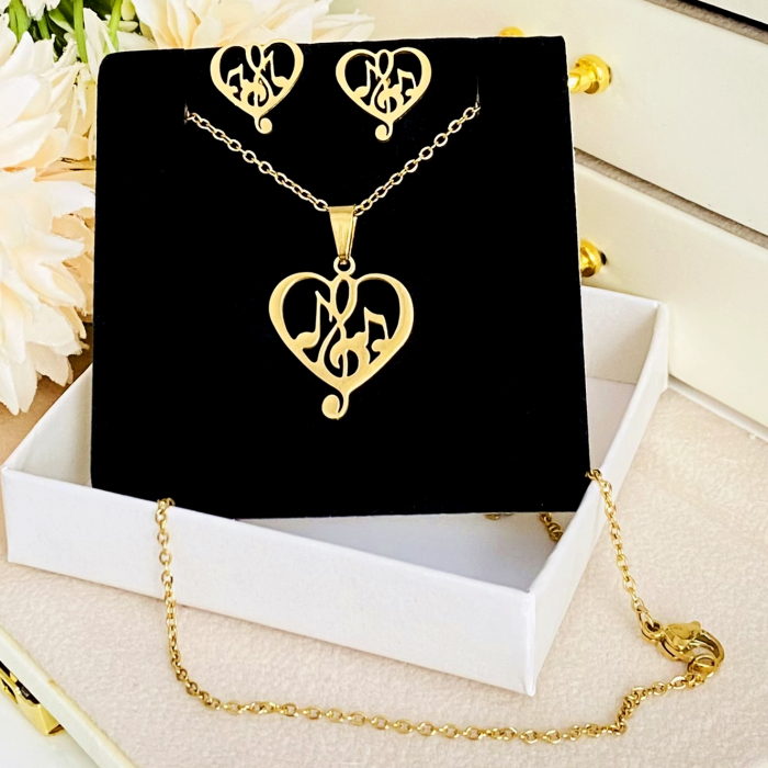 Set Colier & Cercei Inima Muzicala - Otel Inoxidabil, Bijuterii Inox, Cadouri Femei [2]