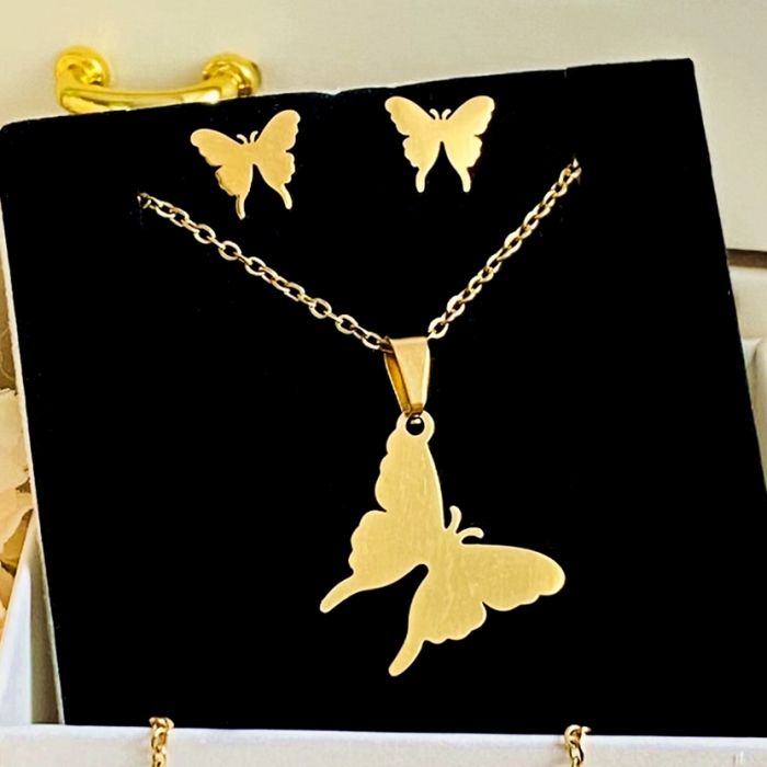 Set Colier & Cercei Fluture - Otel Inoxidabil, Bijuterii Inox, Cadouri Femei [2]