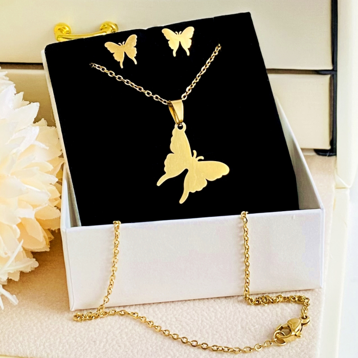 Set Colier & Cercei Fluture - Otel Inoxidabil, Bijuterii Inox, Cadouri Femei [3]