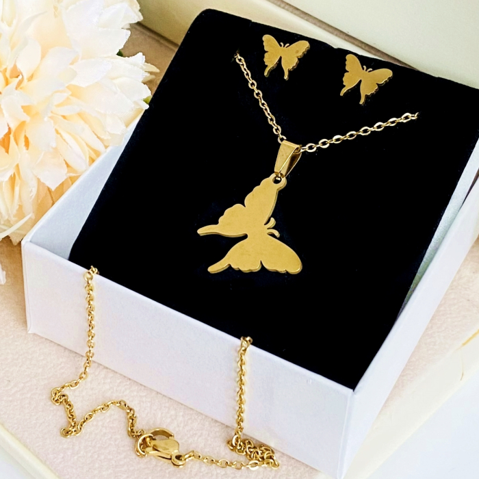 Set Colier & Cercei Fluture - Otel Inoxidabil, Bijuterii Inox, Cadouri Femei [4]