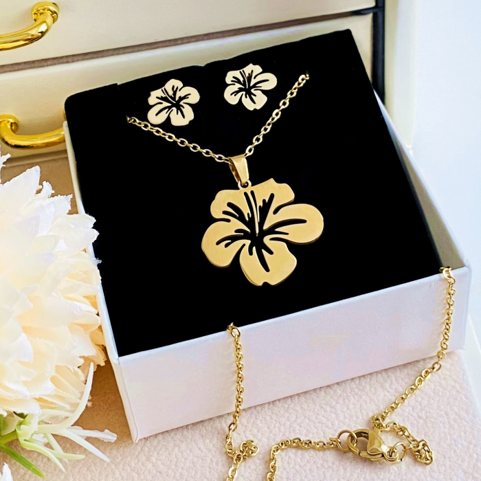 Set Colier & Cercei Floare - Otel Inoxidabil, Bijuterii Inox, Cadouri Femei [3]