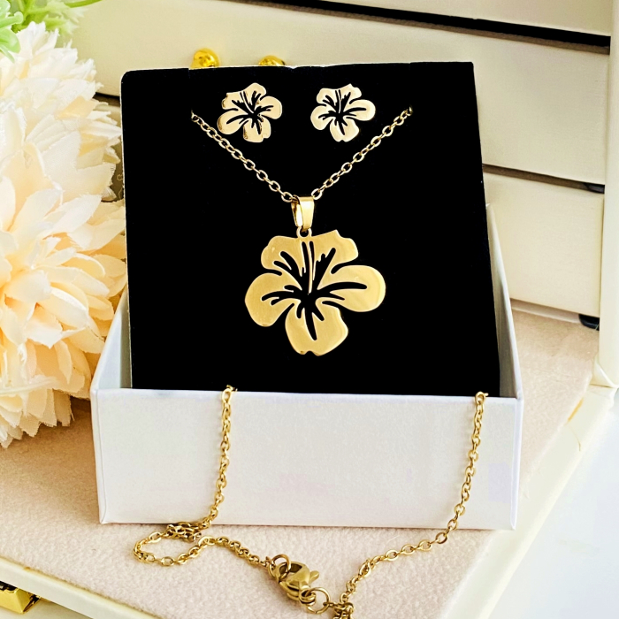 Set Colier & Cercei Floare - Otel Inoxidabil, Bijuterii Inox, Cadouri Femei [5]