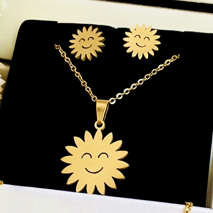 Set Colier & Cercei Soare - Otel Inoxidabil, Bijuterii Inox, Cadouri Femei [4]