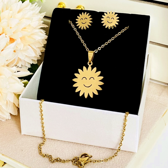 Set Colier & Cercei Soare - Otel Inoxidabil, Bijuterii Inox, Cadouri Femei [3]