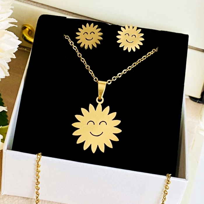 Set Colier & Cercei Soare - Otel Inoxidabil, Bijuterii Inox, Cadouri Femei [1]