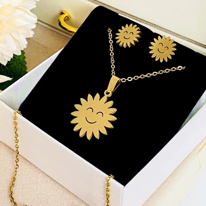 Set Colier & Cercei Soare - Otel Inoxidabil, Bijuterii Inox, Cadouri Femei [2]