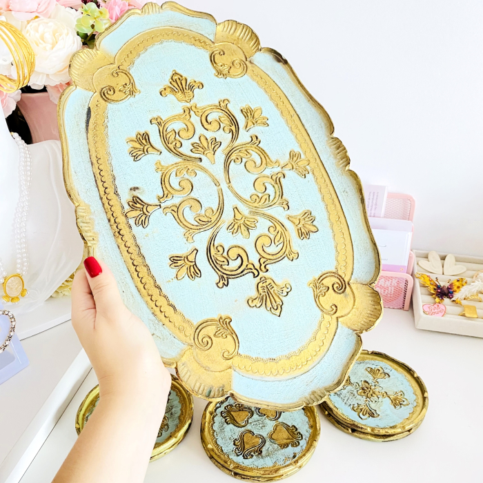 Set Tava Florentina & Suporturi Pahare, Portelan Vintage [8]