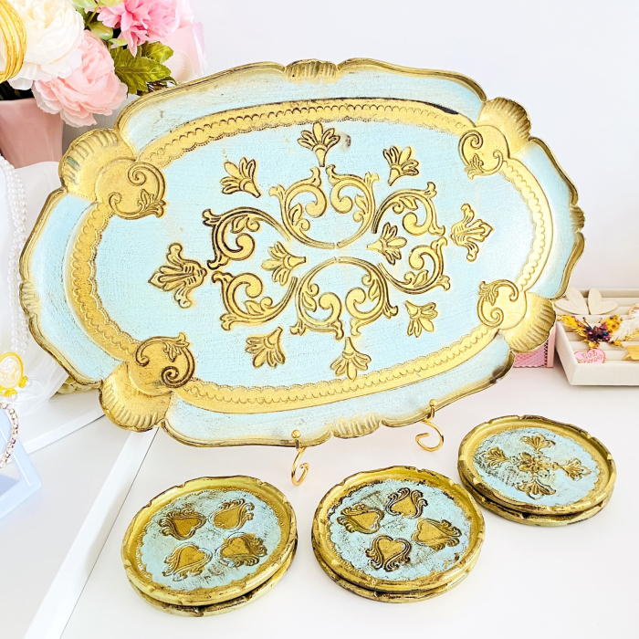 Set Tava Florentina & Suporturi Pahare, Portelan Vintage [4]