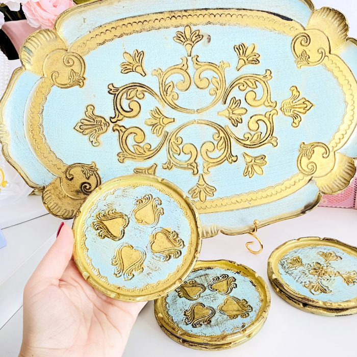 Set Tava Florentina & Suporturi Pahare, Portelan Vintage [2]