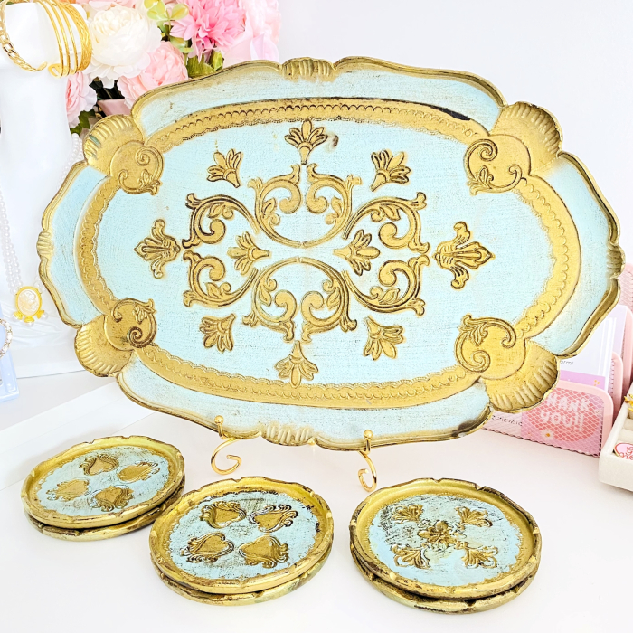 Set Tava Florentina & Suporturi Pahare, Portelan Vintage [5]