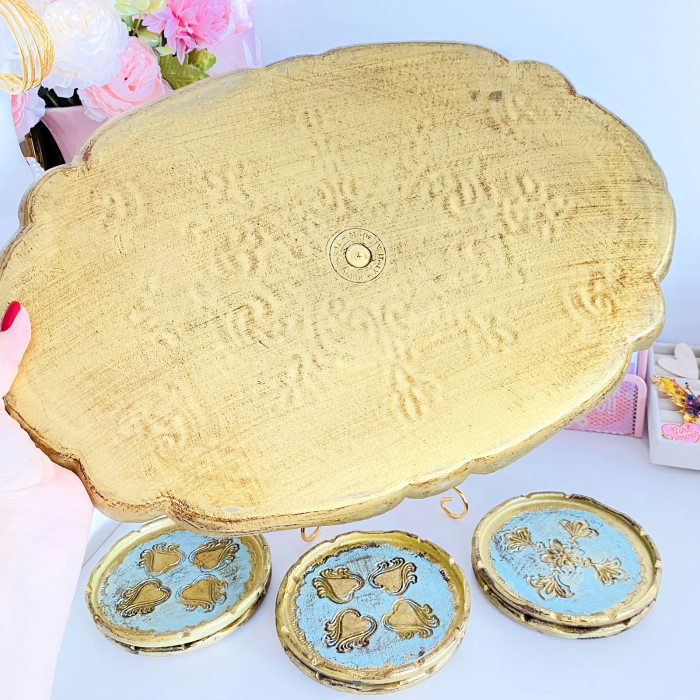 Set Tava Florentina & Suporturi Pahare, Portelan Vintage [9]