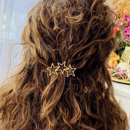 Martisor Agrafa Par 3 Stelute Aurii, Agrafa de Par, Accesorii Par, Clama metal [5]