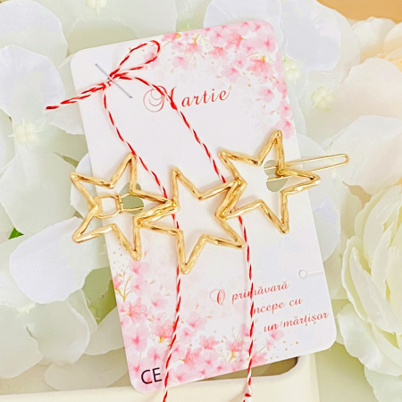 Martisor Agrafa Par 3 Stelute Aurii, Agrafa de Par, Accesorii Par, Clama metal [2]