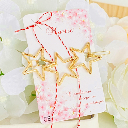 MARTISOR - Martisor Agrafa Par 3 Stelute Aurii, Agrafa de Par, Accesorii Par, Clama metal