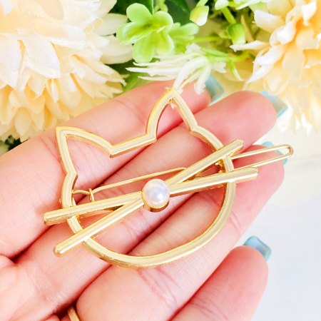 Agrafa de Par Pisica Aurie, Accesorii Par, Clama Metal [4]