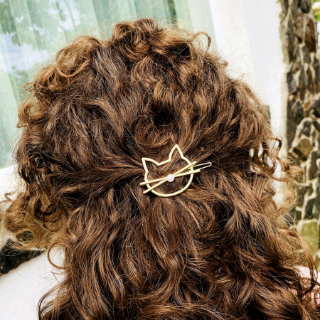 Agrafa de Par Pisica Aurie, Accesorii Par, Clama Metal [3]