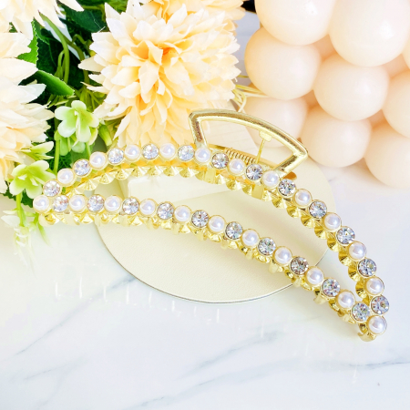 Clama Aurie cu Perle, Agrafa de Par, Accesorii Par, Clama metal [4]