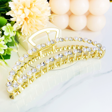 Clama Aurie cu Perle, Agrafa de Par, Accesorii Par, Clama metal [7]